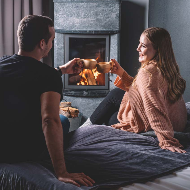 Santa's Hotel Aurora has rooms where you can enjoy a fireplace