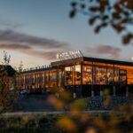 Autumn exterior view of the hotel and restaurant