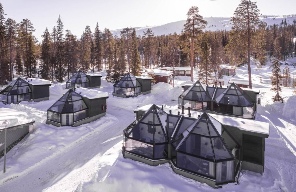 Glass igloos in winter