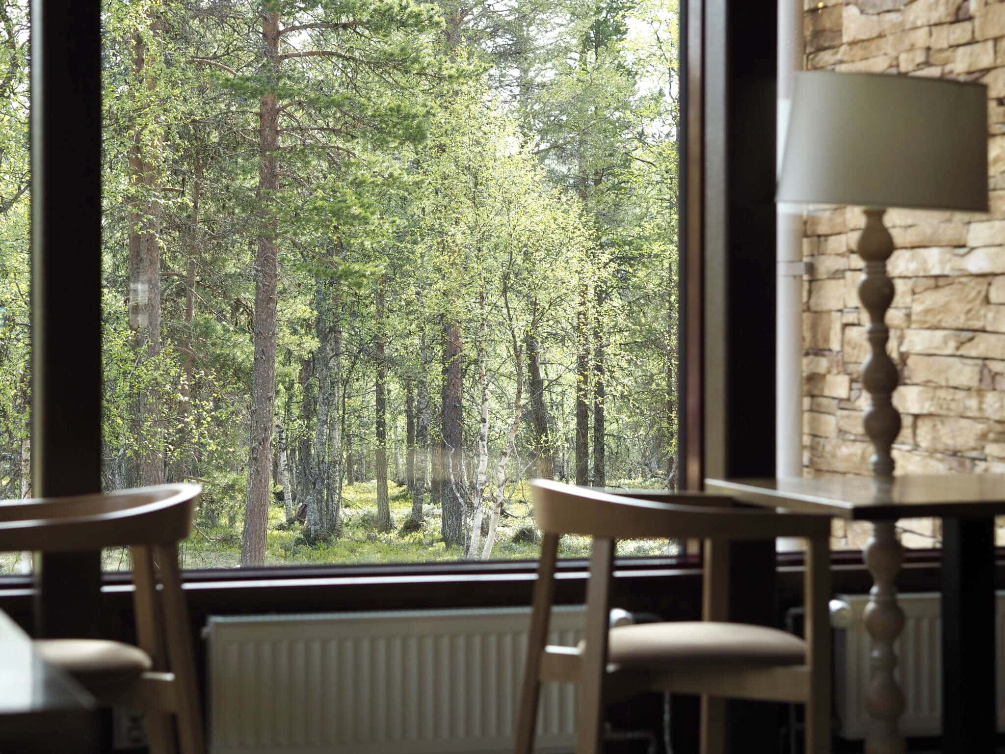 Kesäinen metsä kuvattuna ravintola Kaltion ikkunasta