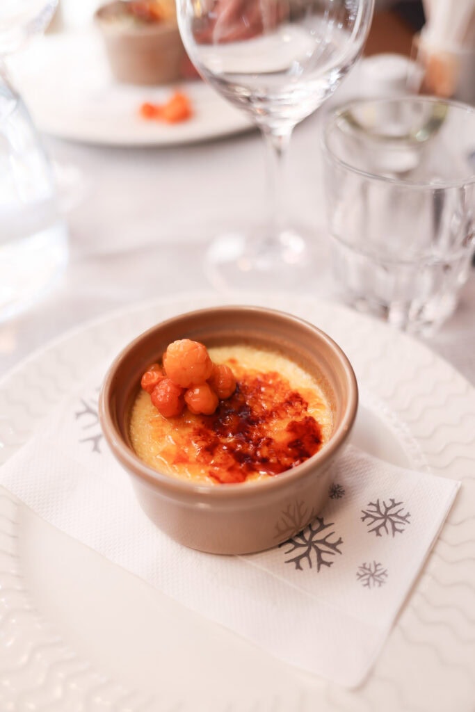Cloudberry dessert in the restaurant