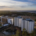 Aerial photo of the hotel and surrounding nature