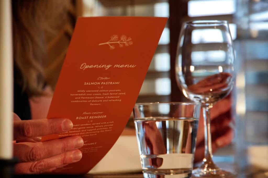 Opening menu at the restaurant